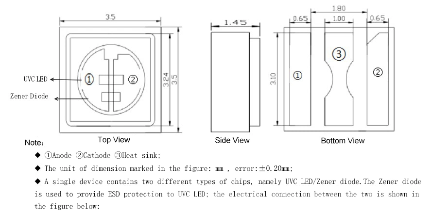 Quality 3535 3W UV LED 300nm 305nm 306nm 308nm 310nm 315nm 120degree UVB LED Chip 310nm UVB LED for Sterilization